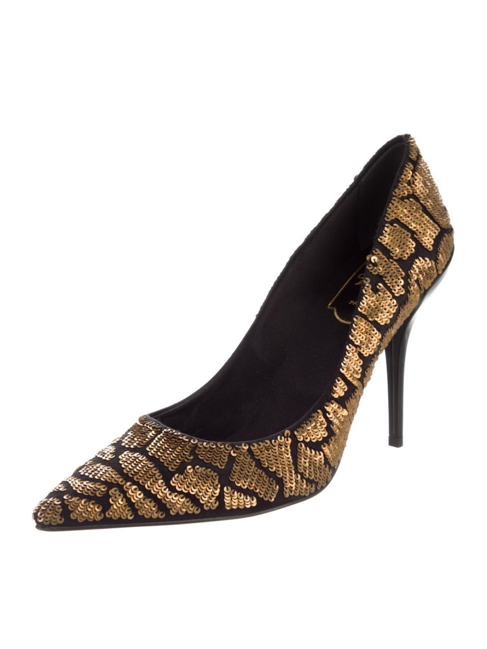 Roger Vivier Black and Gold Sequined Pointed Toe Pump